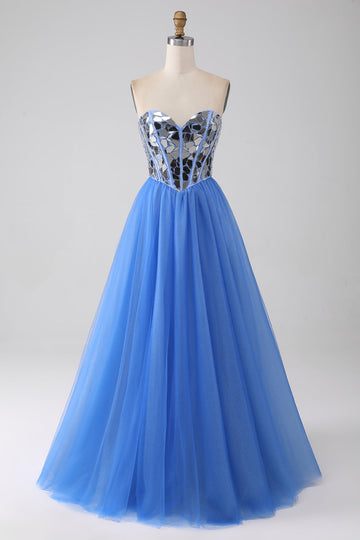 A-Line Sweetheart Mirror Abito da ballo blu reale